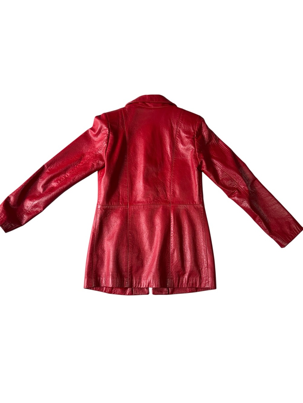 Vintage Vera Pelle Red Genuine Leather Blazer Jacket Italian Size S - Picture 2 of 8